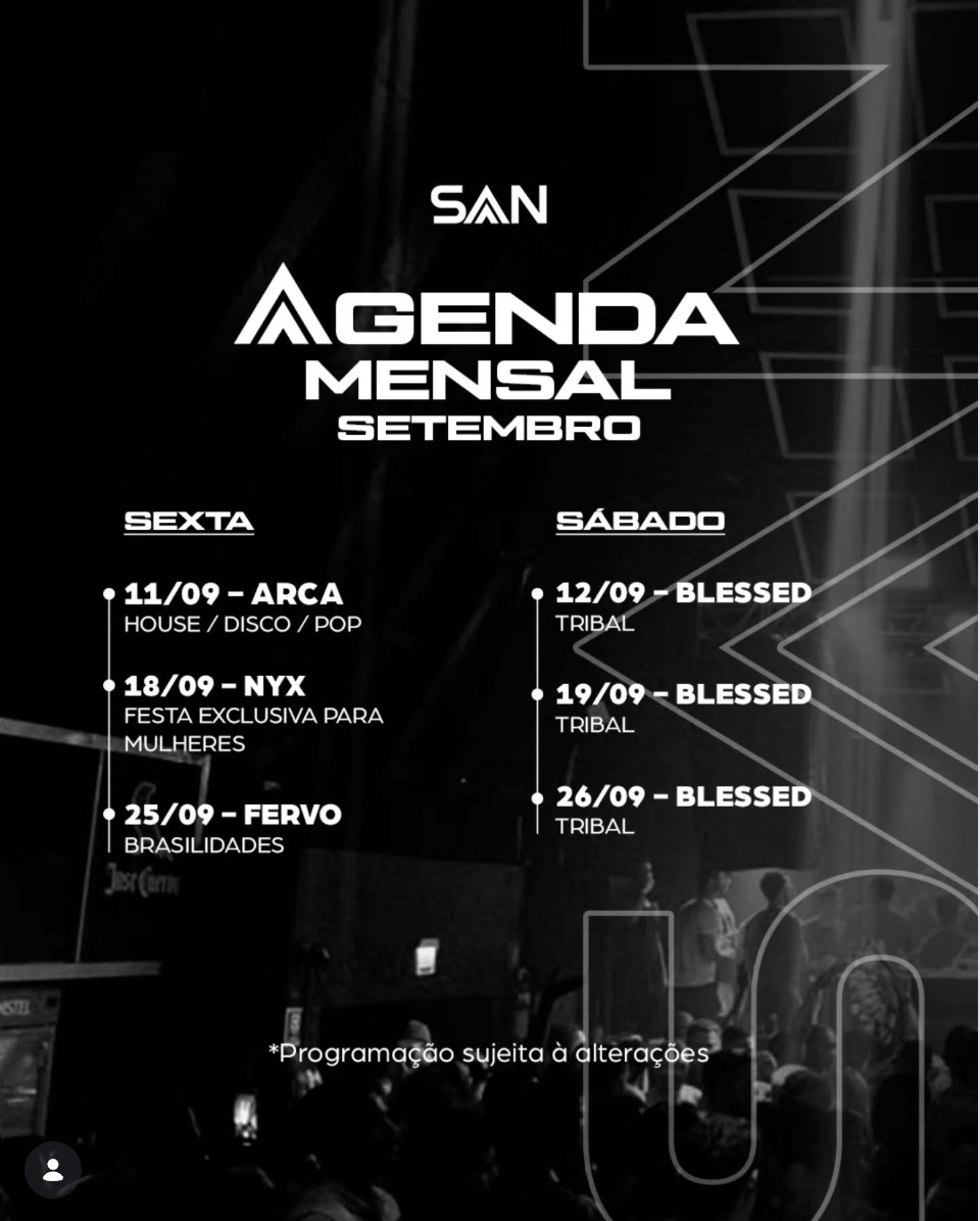 Agenda mensual de eventos de SAN, del propio Instagram del club, Rio Vermelho, Salvador